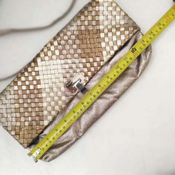ELLIOTT LUCCA 3in1 Bag Metallic Gold Weaved Leather Clutch Shoulder Bag … - Picture 10 of 12